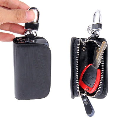 Universal Leather Wood Grain Texture Waist Hanging Zipper Wallets Key Holder Bag (No Include Key)(Black) - Car Key Cases by buy2fix | Online Shopping UK | buy2fix