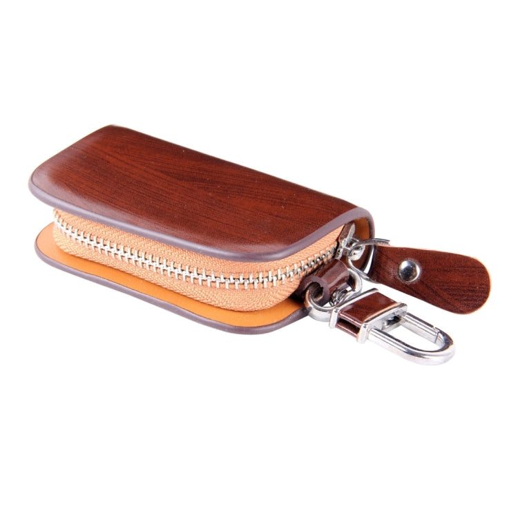 Universal Leather Wood Grain Texture Waist Hanging Zipper Wallets Key Holder Bag (No Include Key)(Brown) - Car Key Cases by buy2fix | Online Shopping UK | buy2fix