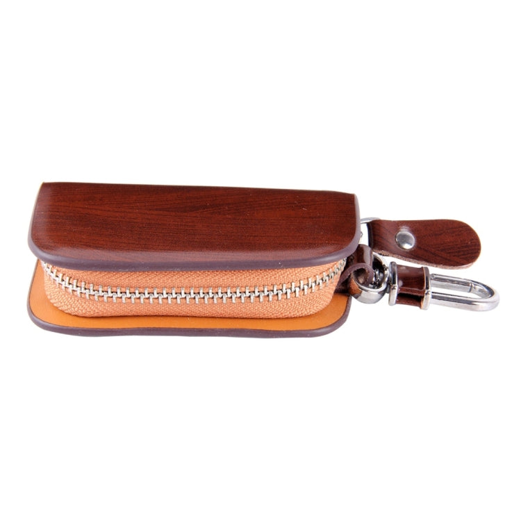 Universal Leather Wood Grain Texture Waist Hanging Zipper Wallets Key Holder Bag (No Include Key)(Brown) - Car Key Cases by buy2fix | Online Shopping UK | buy2fix