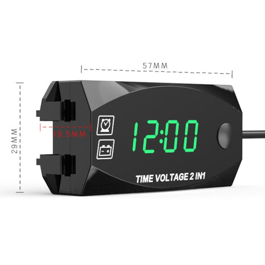 Motorcycle Multi-functional 2 in 1 Digital Display Voltmeter + Electronic Clock, 6-30V IP67 (Green Light) by buy2fix