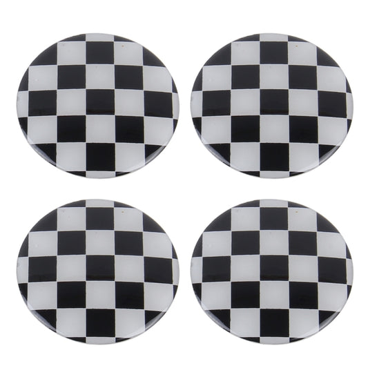 4 PCS White And Black Grid Metal Car Sticker Wheel Hub Caps Centre Cover Decoration by buy2fix