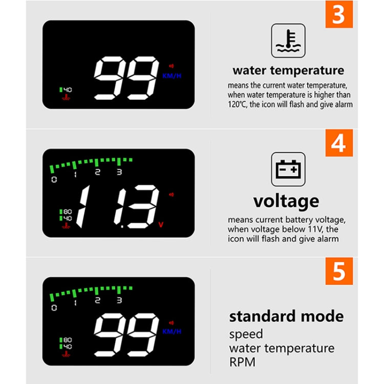 A900 OBD2 3.5 inch Vehicle-mounted Head Up Display Security System, Support Car Speed / Engine Revolving Speed Display / Water Temperature / Voltage / Driving Mileage - Head Up Display System by buy2fix | Online Shopping UK | buy2fix