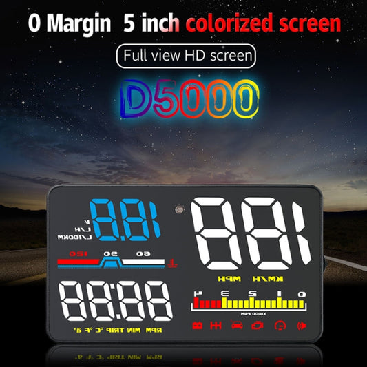 D5000 OBD2 5 inch Vehicle-mounted Head Up Display Security System, Support Car Speed / Engine Revolving Speed Display / Water Temperature / Battery Voltage / Detection and Elimination Fault Code by buy2fix