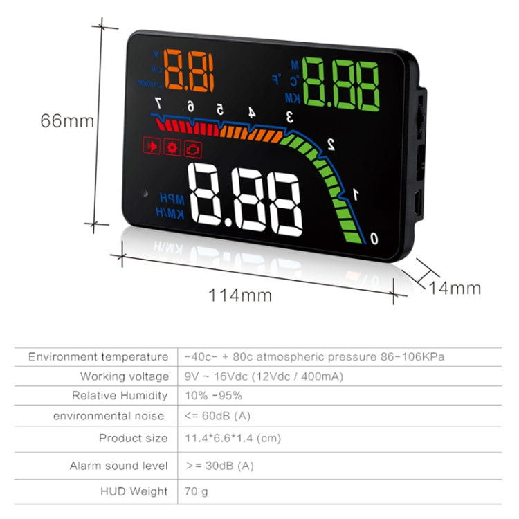 T100 OBD2 4 inch Vehicle-mounted Head Up Display Security System, Support Car Speed / Engine Revolving Speed Display / Instantaneous Fuel Consumption / Detection and Elimination Fault Code - Head Up Display System by buy2fix | Online Shopping UK | buy2fix