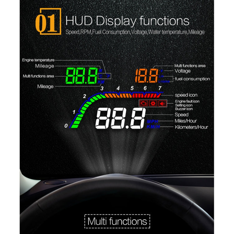 T100 OBD2 4 inch Vehicle-mounted Head Up Display Security System, Support Car Speed / Engine Revolving Speed Display / Instantaneous Fuel Consumption / Detection and Elimination Fault Code - Head Up Display System by buy2fix | Online Shopping UK | buy2fix