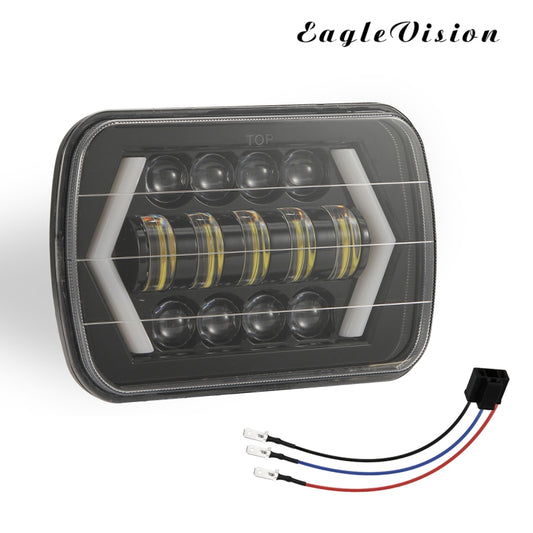 7 inch H4 DC 9V-30V 3000LM 6000K 30W IP67 8LED Lamp Beads Car Square Shape LED Headlight Lamps for Jeep Wrangler by buy2fix