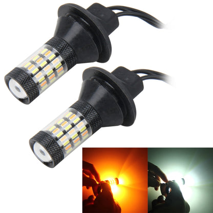 2 PCS 1156/Ba15s 5W 450LM 60LEDs DC 12V SMD-4014 Car Tail Bulb Turn Signal Auto Reverse Lamp Daytime Turn Running Light Car Source Set(White Light+Yellow Light), Cable Length: 40cm - Arrow Turn Lights by buy2fix | Online Shopping UK | buy2fix