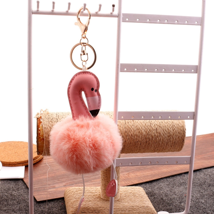 Super Metal Flamingo Key Chain Imitation Rabbit Hair Bulb Fur Plush Car Ornaments Pendant Key Ring,  Random Color Delivery - Key Rings by buy2fix | Online Shopping UK | buy2fix