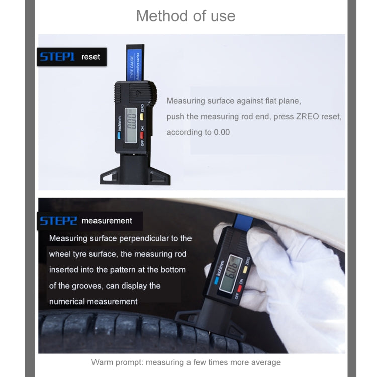 0-25mm Electronic Digital Tread Plan Refinding Rounds Refinding Outcome Exists Tread Tablets Type Gauge Depth Vernier Caliper Measuring Tools(Blue) - In Car by buy2fix | Online Shopping UK | buy2fix