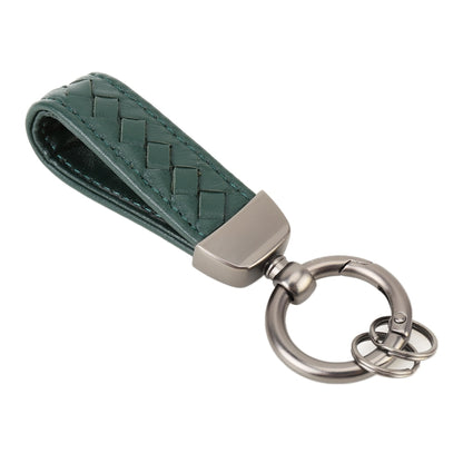 Car Metal + Braided Leather Key Ring Keychain (Dark Green) by buy2fix
