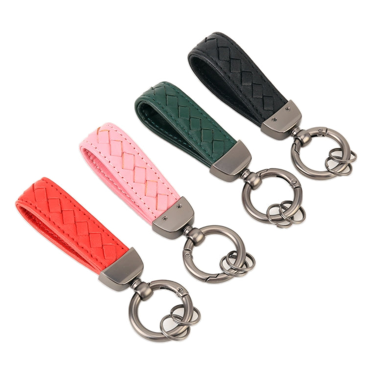 Car Metal + Braided Leather Key Ring Keychain (Dark Green) by buy2fix