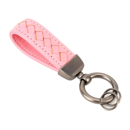 Car Metal + Braided Leather Key Ring Keychain (Pink) by buy2fix