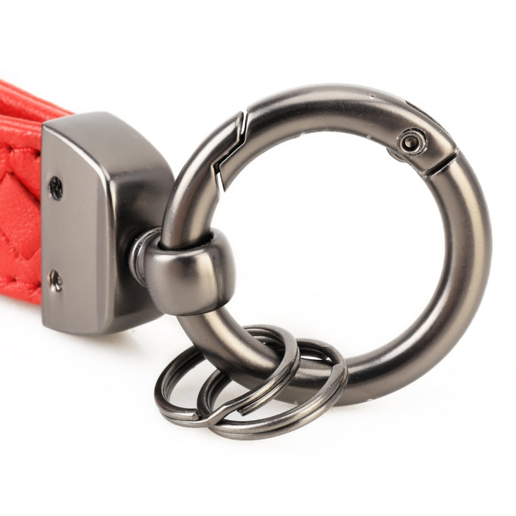 Car Metal + Braided Leather Key Ring Keychain (Red) by buy2fix
