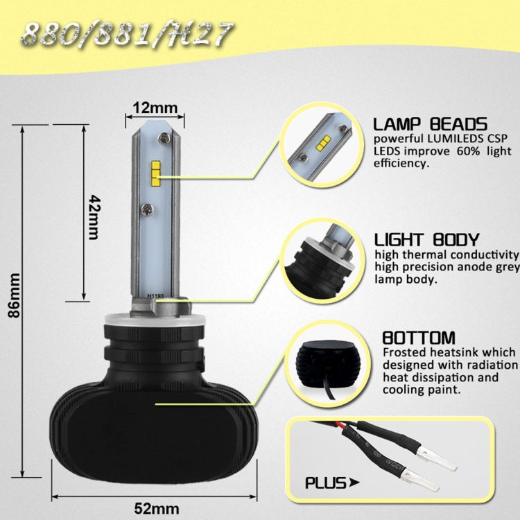 2 PCS 880 IP65 Waterproof White Light 6 CSP LED Car Headlight Bulb,  9-36V / 18W, 6000K / 2000LM - LED Headlamps by buy2fix | Online Shopping UK | buy2fix