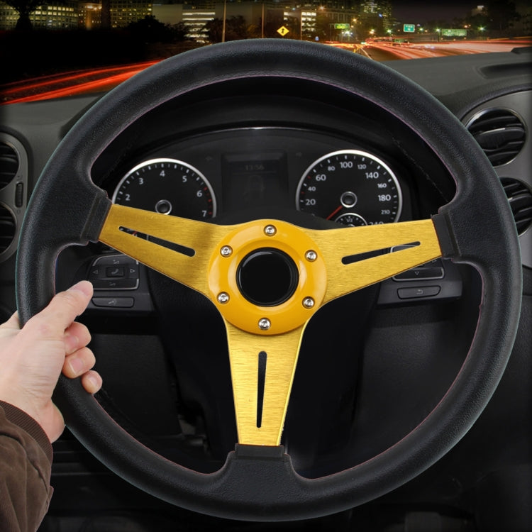 35cm PU Racing Sport Hand Wheel Car Modified Steering Wheel(Gold) by buy2fix