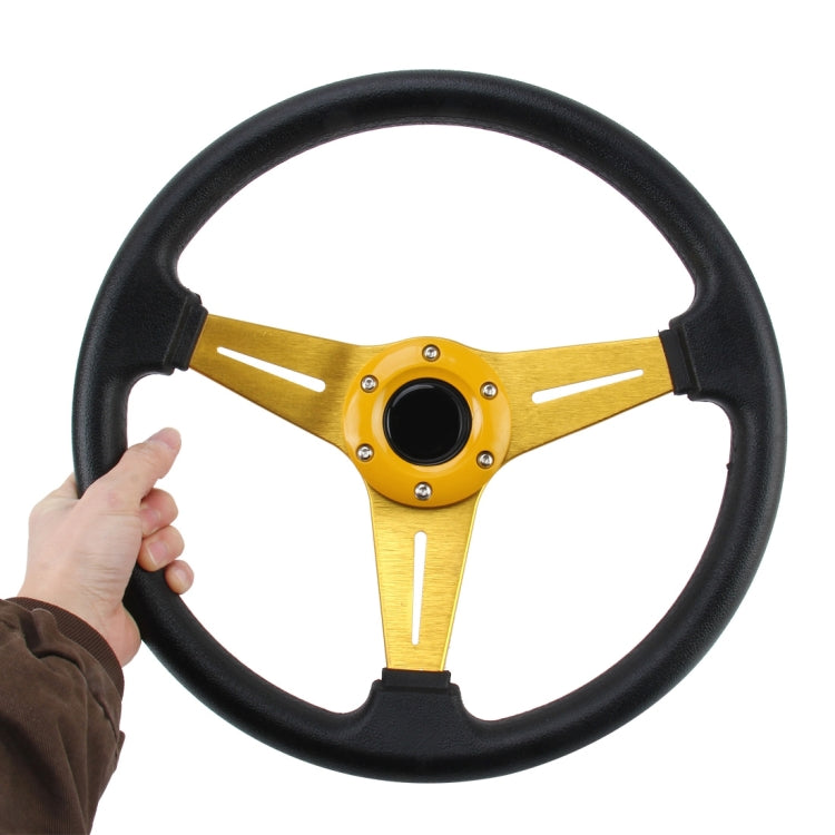 35cm PU Racing Sport Hand Wheel Car Modified Steering Wheel(Gold) by buy2fix