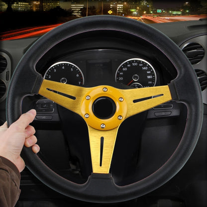 35cm PU Racing Sport Hand Wheel Car Modified Steering Wheel(Gold) by buy2fix