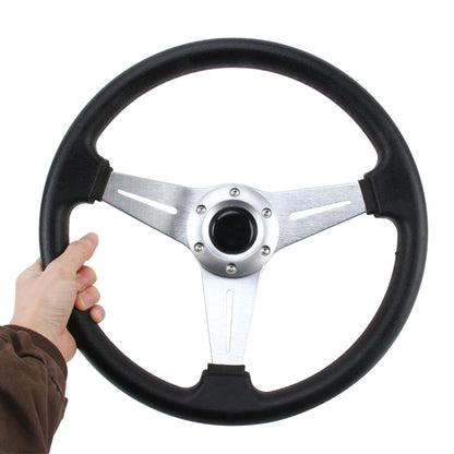 35cm PU Racing Sport Hand Wheel Car Modified Steering Wheel(Silver) by buy2fix