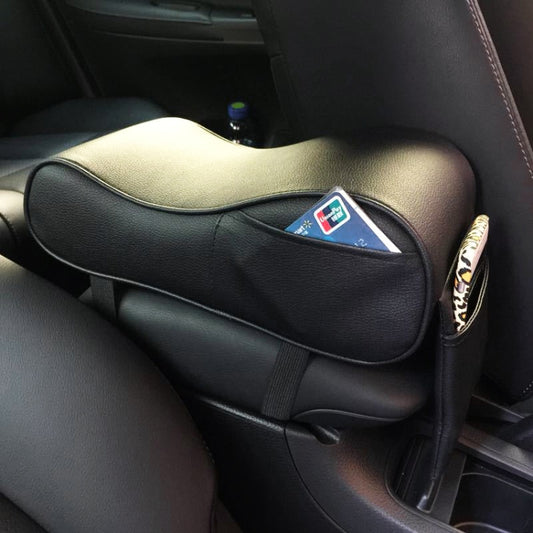 Universal Car PU Leather and Memory Foam Wrapped Armrest Box Car Armrest Box Mat with Phone Holder Storage Bag & Card Slot (Black) by buy2fix