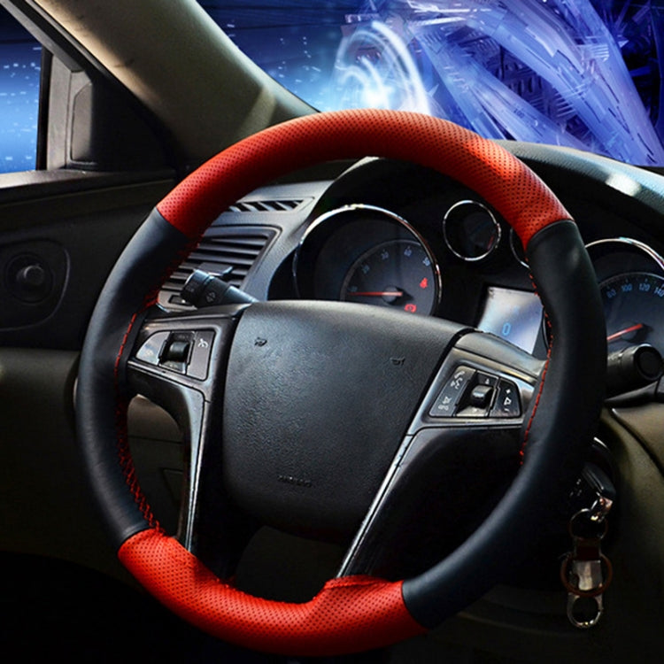 Car Genuine Leather Hand-stitched Adaptation Steering Wheel Cover, For Steering Wheel Size 37-38cm(Black) by buy2fix