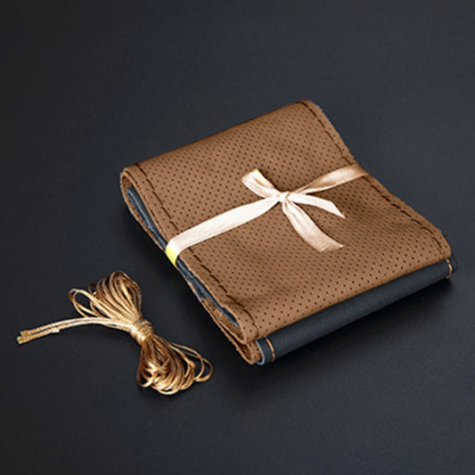 Car Genuine Leather Hand-stitched Adaptation Steering Wheel Cover, For Steering Wheel Size 37-38cm(Brown) by buy2fix