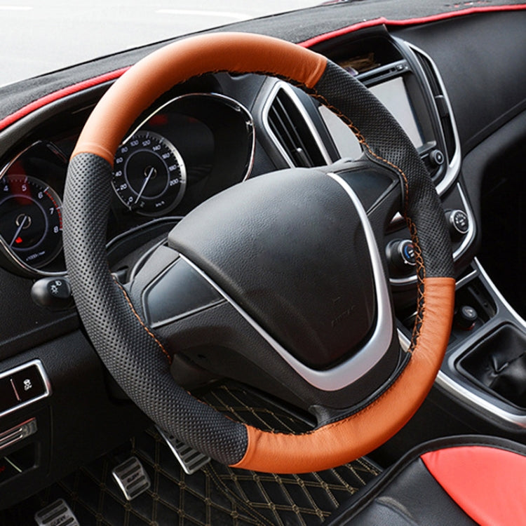 Car Genuine Leather Hand-stitched Adaptation Steering Wheel Cover, For Steering Wheel Size 37-38cm(Brown) by buy2fix