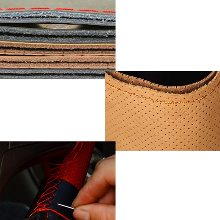Car Genuine Leather Hand-stitched Adaptation Steering Wheel Cover, For Steering Wheel Size 37-38cm(Brown) by buy2fix
