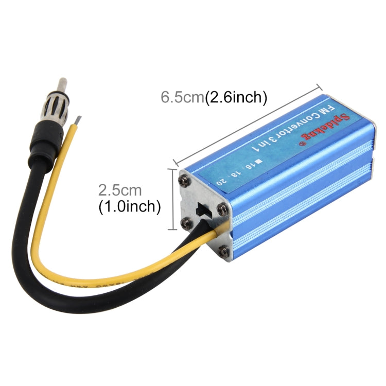 DC 12V 16MHz Car Auto Automobile Blue Aluminum MP3 FM Convertor Adapter Impedance Converter T-3X Car Audio Accessories - Bluetooth Adapters by buy2fix | Online Shopping UK | buy2fix