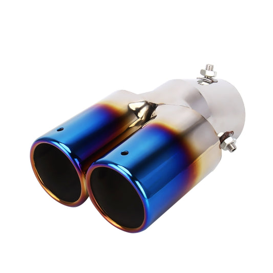 Universal Car Styling Stainless Steel Curved Double Outlets Exhaust Tail Muffler Tip Pipe(Blue) by buy2fix