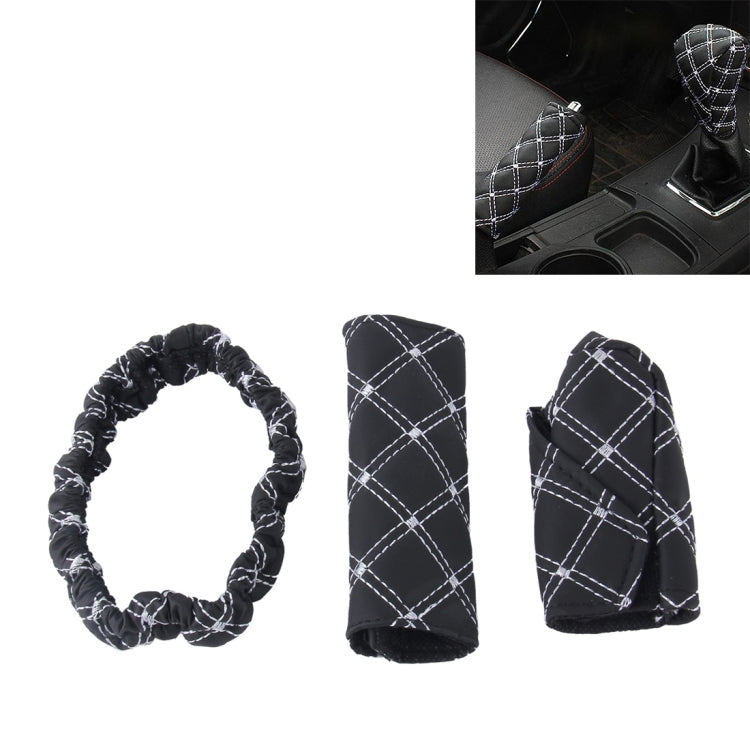 3 PCS Car Hand Brake Cover Shift Knob Gear Stick Cushion Sets Rear View Mirror Sets Cover Car Accessory Interior Decoration Pad(White) by buy2fix
