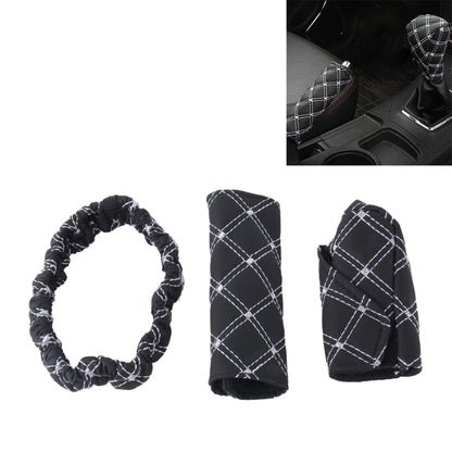 3 PCS Car Hand Brake Cover Shift Knob Gear Stick Cushion Sets Rear View Mirror Sets Cover Car Accessory Interior Decoration Pad(White) by buy2fix