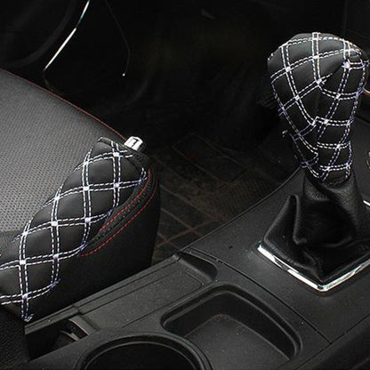 3 PCS Car Hand Brake Cover Shift Knob Gear Stick Cushion Sets Rear View Mirror Sets Cover Car Accessory Interior Decoration Pad(White) by buy2fix