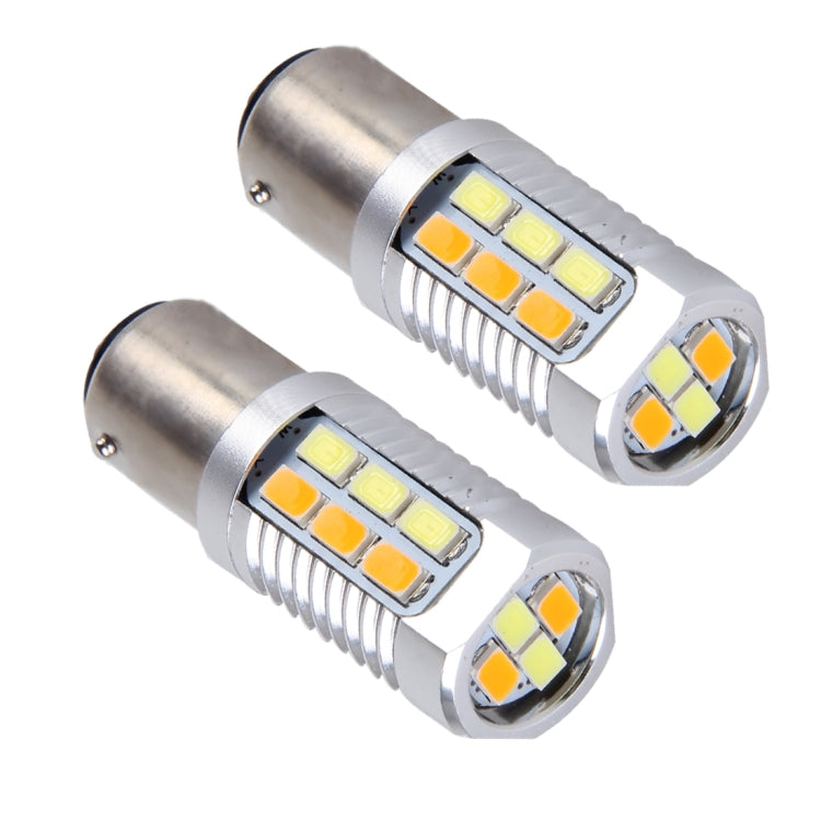 2 PCS 1157/BAY15D 6W 22 SMD-5730-LEDs White + Yellow Light Brake Light Turn Light, DC 12V by buy2fix