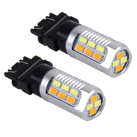 2 PCS T25-3157 6W 22 SMD-5730-LEDs White + Yellow Light Brake Light Turn Light, DC 12V by buy2fix