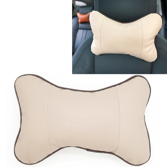 Four Seasons Breathable Leather Surface Car Neck Pillow Head Pillow(Beige) by buy2fix