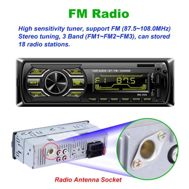 RK-535 Car Stereo Radio MP3 Audio Player with Remote Control, Support Bluetooth Hand-free Calling / FM / USB / SD Slot - Car MP3 & MP4 & MP5 by buy2fix | Online Shopping UK | buy2fix