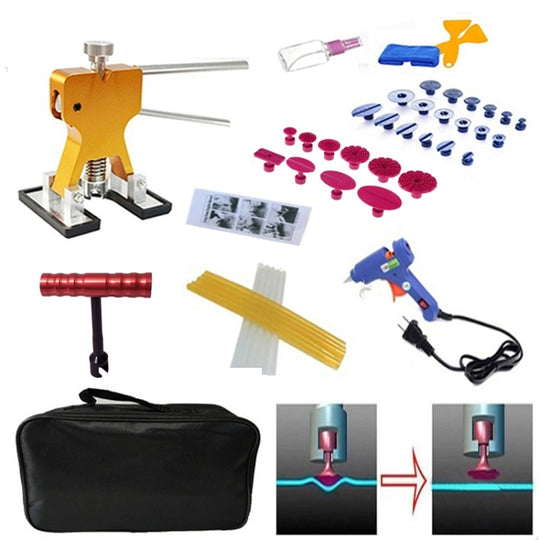 45 en 1 Auto Car Metal PDR Dent Lifter-Colle Extracter Tab Grêle Removal Paintless Car Dent Repair Tools Kit, avec pistolet à colle 20W, prise américaine ou prise européenne