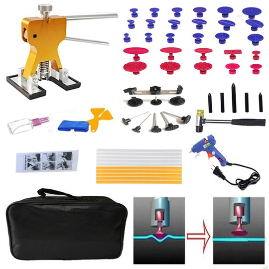 57 en 1 Auto Car Metal PDR Dent Lifter-Colle Extracter Tab Grêle Removal Paintless Car Dent Repair Tools Kit, avec pistolet à colle 20W, prise américaine ou prise européenne