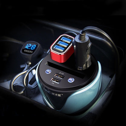 HSC YC-19D Car Cup Charger 2.1A/1A Dual USB Ports Car 12V-24V Charger with 2-Socket Cigarette, Card Socket and LED Display(Silver) - Cigar Socket by buy2fix | Online Shopping UK | buy2fix