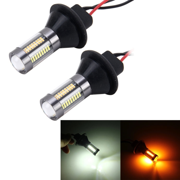 2PCS 1156/Ba15s 5W 300LM 66LEDs SMD-4014 Car Tail Bulb Turn Signal Auto Reverse Lamp Daytime Turn Running Light Car Source (White Light+ Yellow Light),Cable Lenght:1 m - Arrow Turn Lights by buy2fix | Online Shopping UK | buy2fix