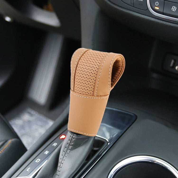 Universal Nonslip Breathable Genuine Leather Car Gear Shift Knob Cover(Brown) - Shift Knob by buy2fix | Online Shopping UK | buy2fix