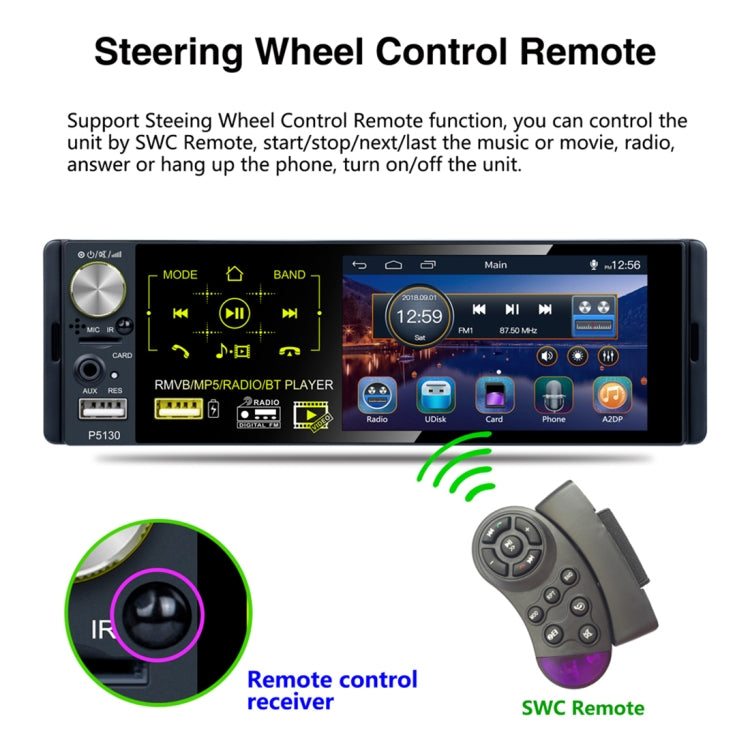 P5130 HD 1 Din 4.1 inch Car Radio Receiver MP5 Player, Support FM & AM & Bluetooth & TF Card, with Steering Wheel Remote Control by buy2fix