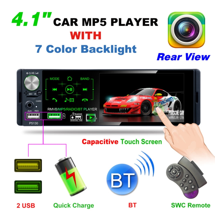 P5130 HD 1 Din 4.1 inch Car Radio Receiver MP5 Player, Support FM & AM & Bluetooth & TF Card, with Steering Wheel Remote Control by buy2fix