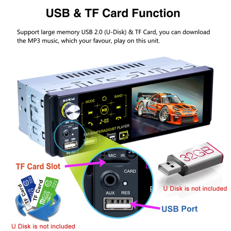P5130 HD 1 Din 4.1 inch Car Radio Receiver MP5 Player, Support FM & AM & Bluetooth & TF Card, with Steering Wheel Remote Control by buy2fix
