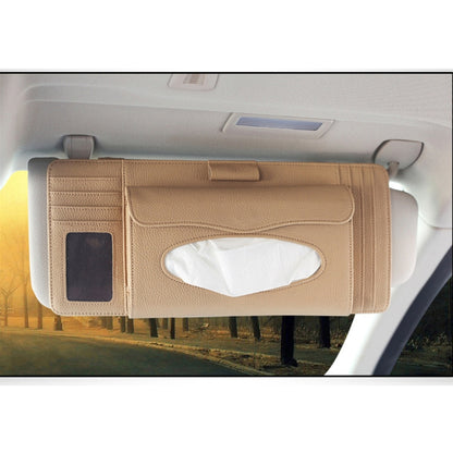 DERANFU 3 In 1 Lichee Texture Multi-function Car Hang Type Leather Towel Box with Card Slot & CD Slot(Beige) by buy2fix