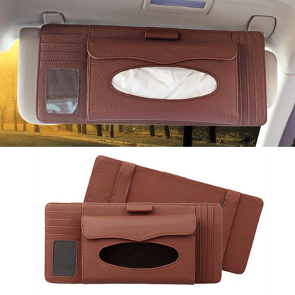 DERANFU 3 In 1 Lichee Texture Multi-function Car Hang Type Leather Towel Box with Card Slot & CD Slot(Dark Brown) by buy2fix