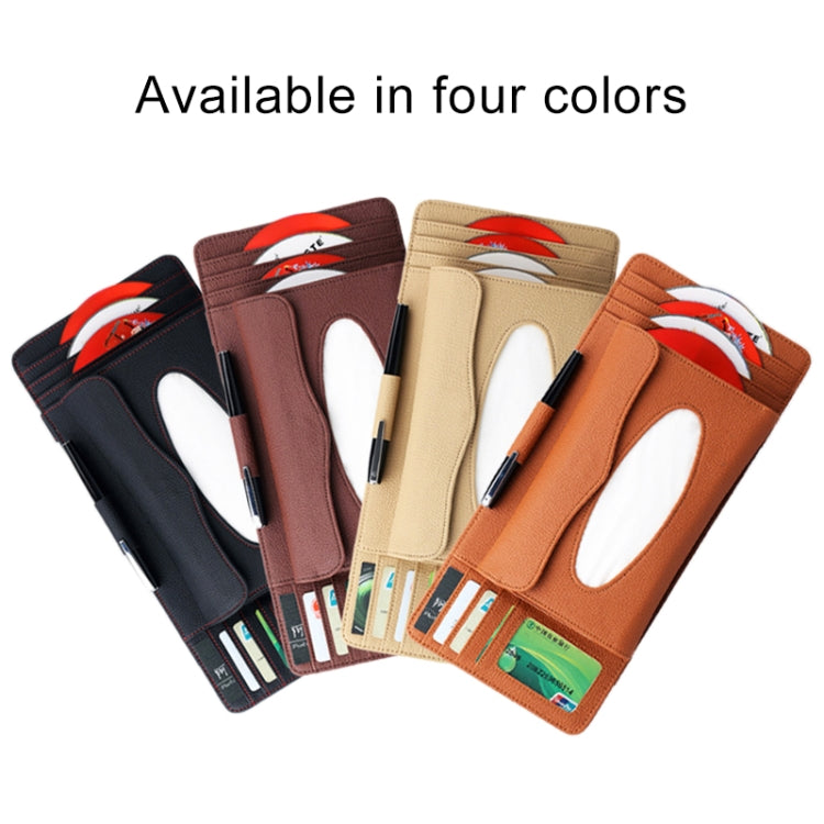 DERANFU 3 In 1 Lichee Texture Multi-function Car Hang Type Leather Towel Box with Card Slot & CD Slot(Dark Brown) by buy2fix