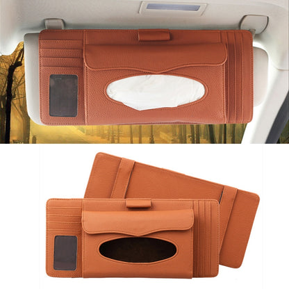 DERANFU 3 In 1 Lichee Texture Multi-function Car Hang Type Leather Towel Box with Card Slot & CD Slot(Brown) by buy2fix