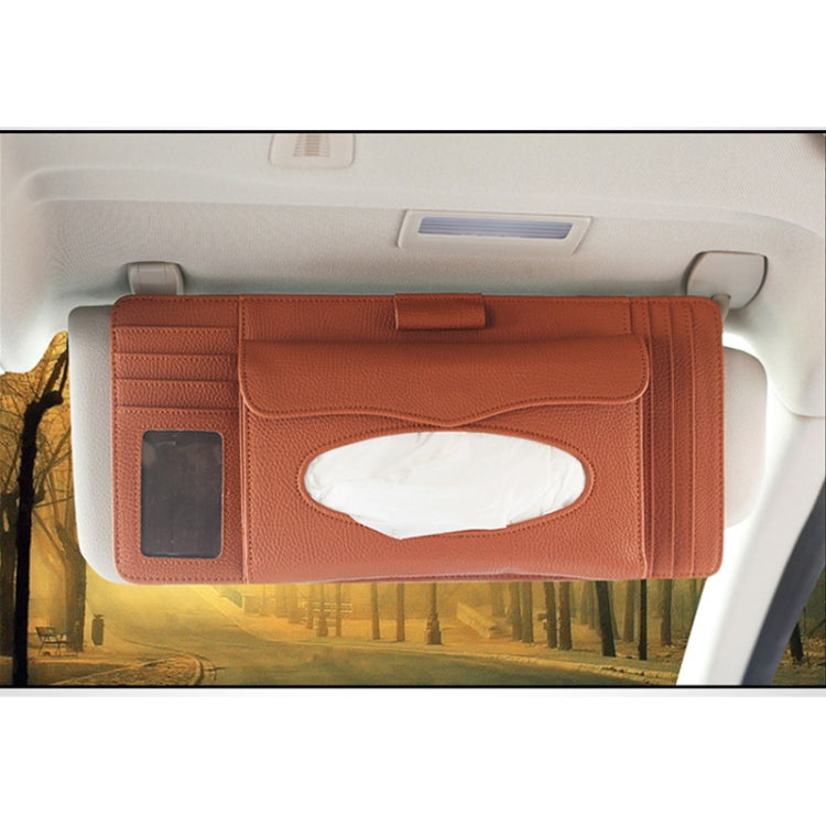 DERANFU 3 In 1 Lichee Texture Multi-function Car Hang Type Leather Towel Box with Card Slot & CD Slot(Brown) by buy2fix