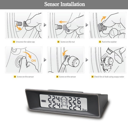 TPMS Car Auto Universal Tire Pressure Temperature Monitoring System USB Solar Power Monitor Wireless LCD Display 4 External Sensor Tire Pressure - In Car by buy2fix | Online Shopping UK | buy2fix